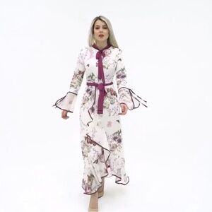 Floral Long Sleeve Dress with Purple Accents